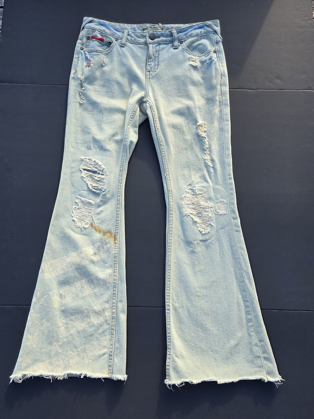 Free People American Flag Super Flare Distressed Jeans Size 27